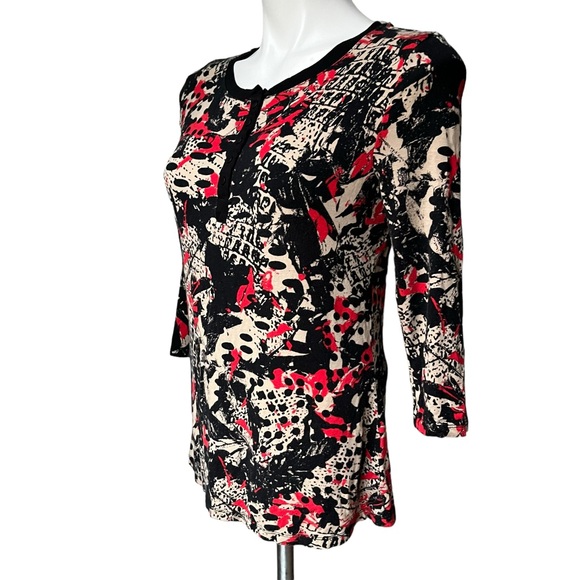 Laura Ashley 3/4 Sleeve Henley Snap Button Top, Sz S - Picture 6 of 10